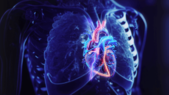 Gif of animated x-ray 3D rendering of a beating heart in a person's chest